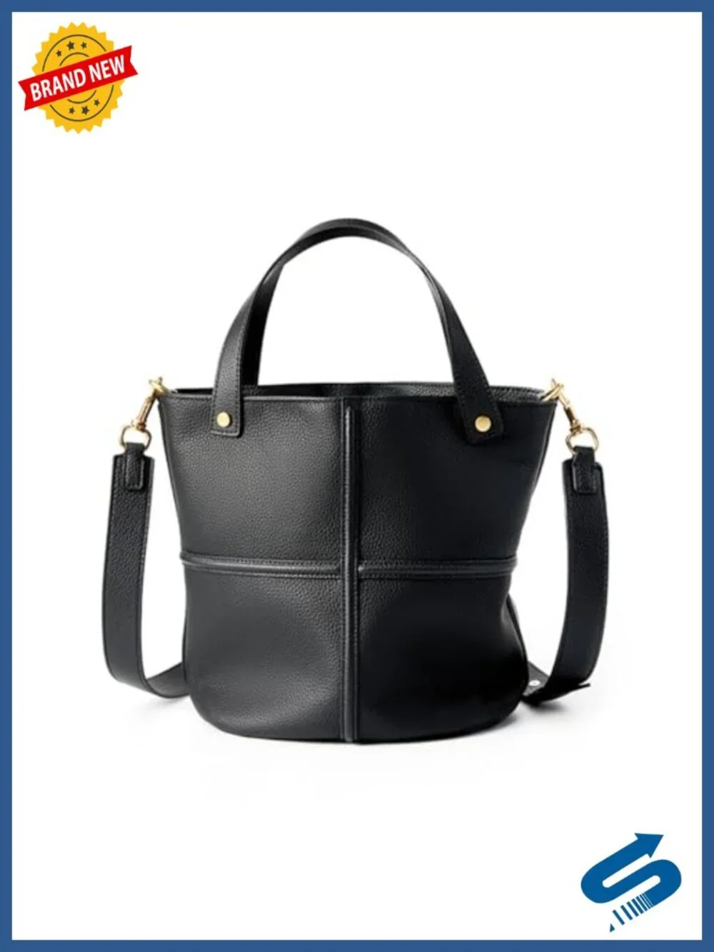Leather Bucket Crossbody Bag for Women - Adjustable Strap, Top Handle